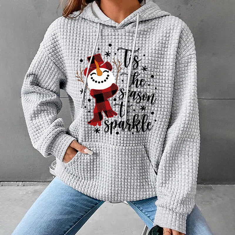 Women's Waffle Long Sleeve Snowman Print Fashion Loose Sweater