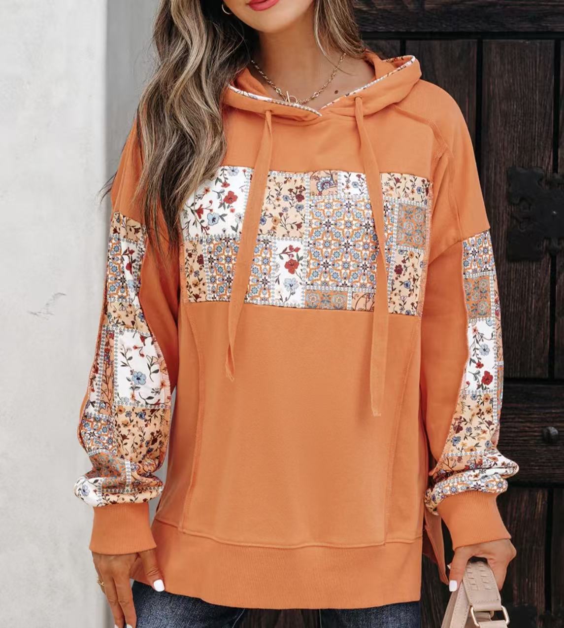Pullover Hoodie With Drawstrings Top Casual Printed Loose Sweatshirt