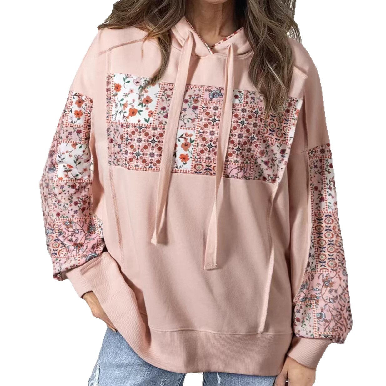 Pullover Hoodie With Drawstrings Top Casual Printed Loose Sweatshirt