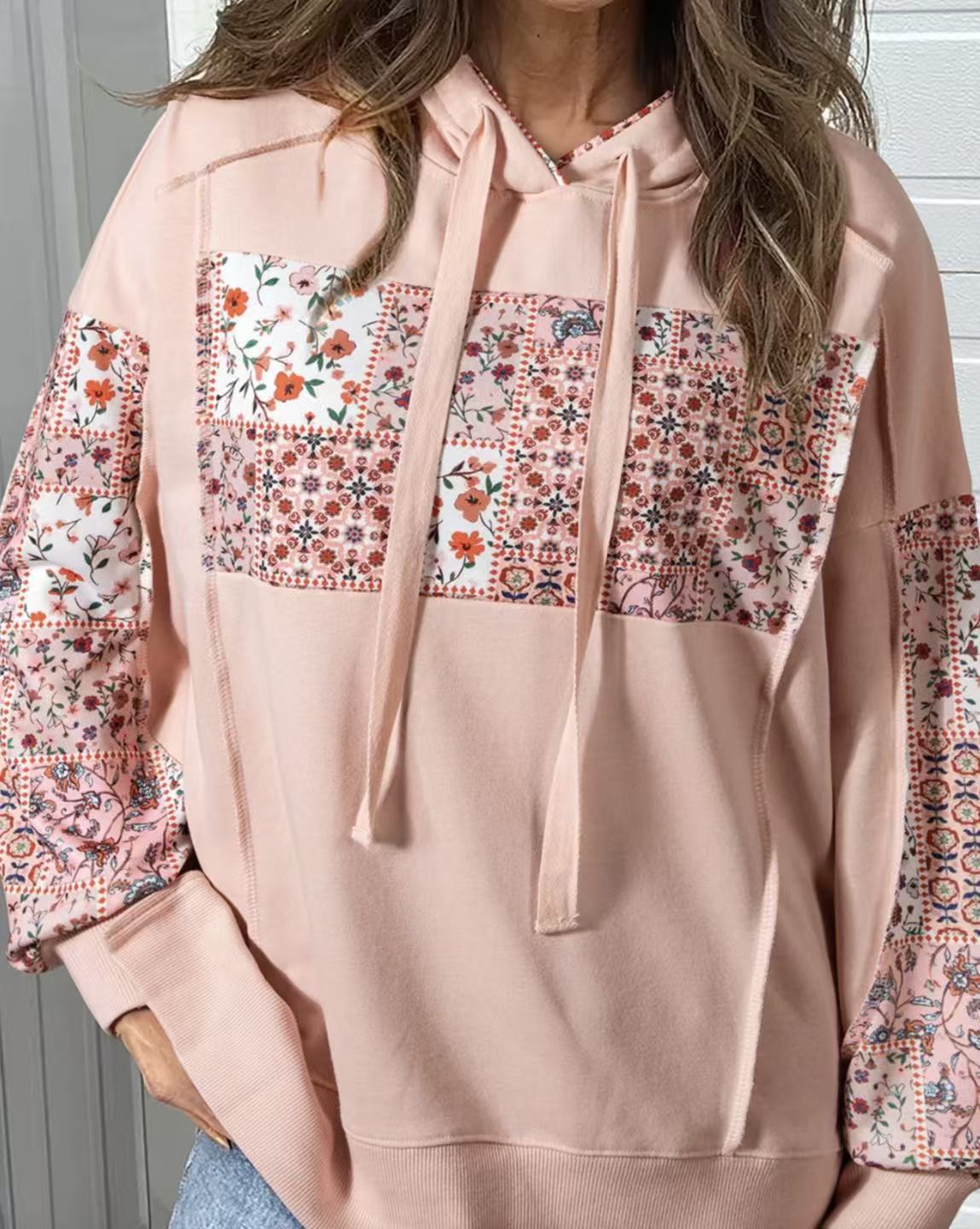 Pullover Hoodie With Drawstrings Top Casual Printed Loose Sweatshirt