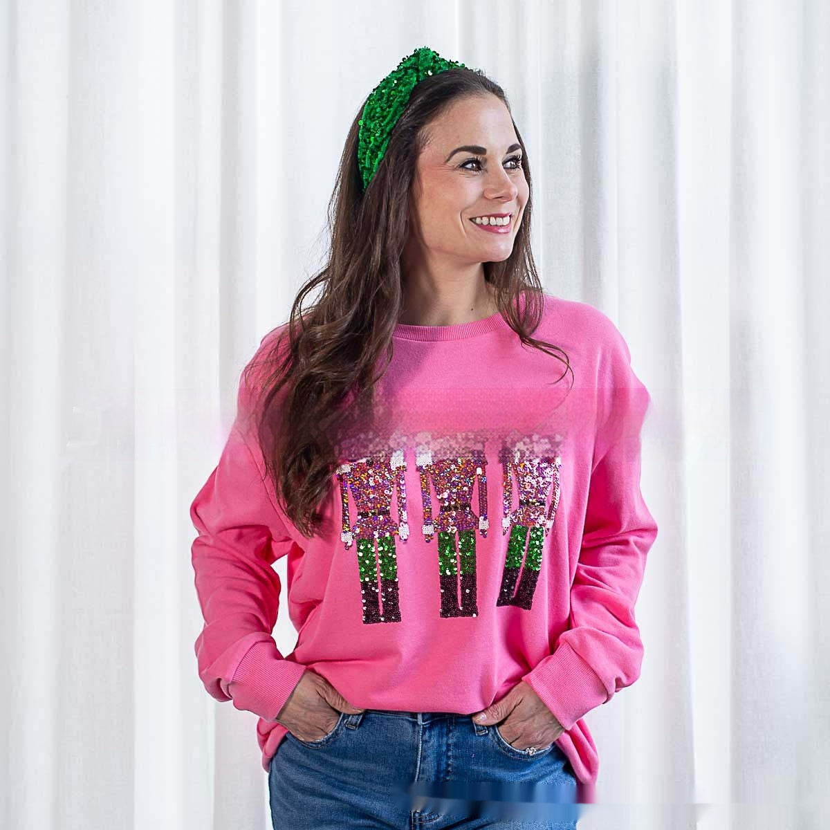 Women's Christmas Sequins Loose-fitting Casual Sweatshirt Round Neck Long Sleeve