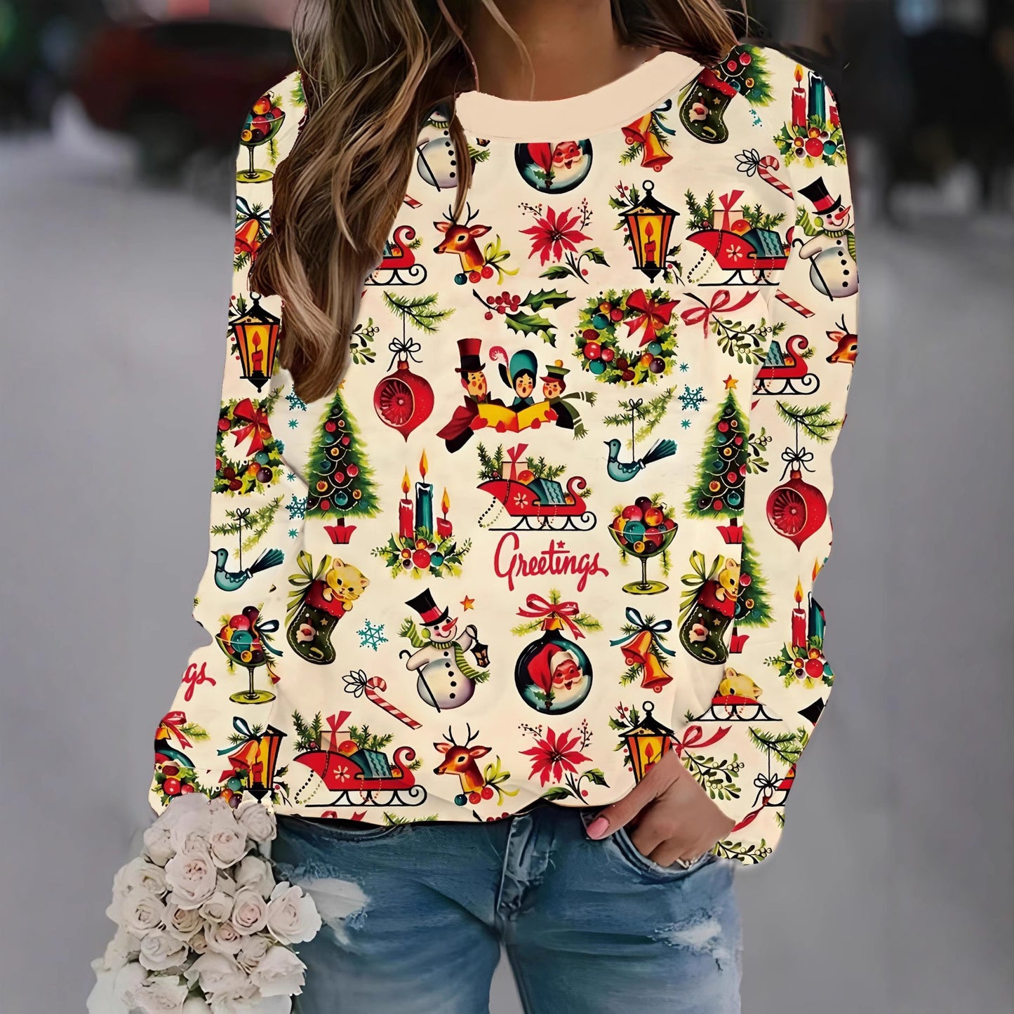 Women's Daily Casual Christmas Digital Printing Sweater